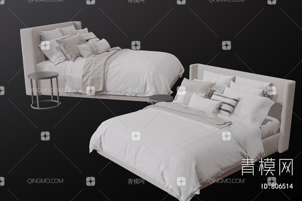双人床 卧室床3D模型下载【ID:806514】