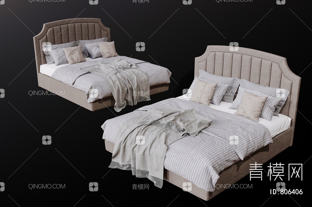 双人床 卧室床3D模型下载【ID:806406】