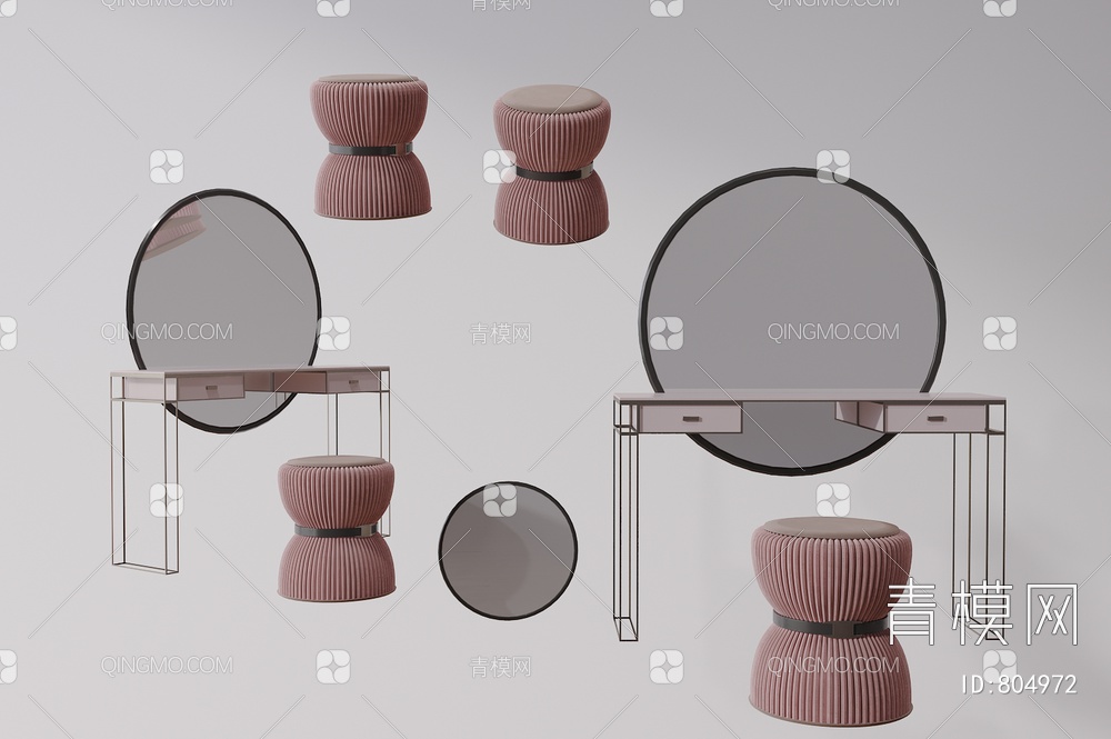 梳妆台 化妆桌椅组合3D模型下载【ID:804972】
