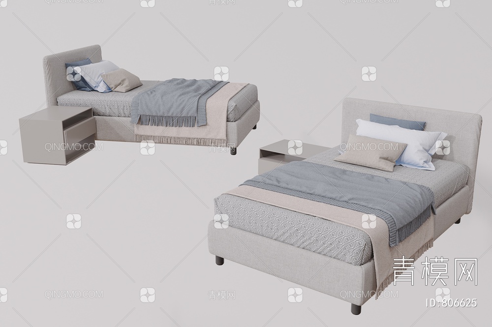 单人床 卧室床3D模型下载【ID:806625】