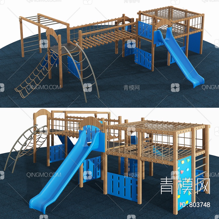木质儿童多功能一体滑梯3D模型下载【ID:803748】