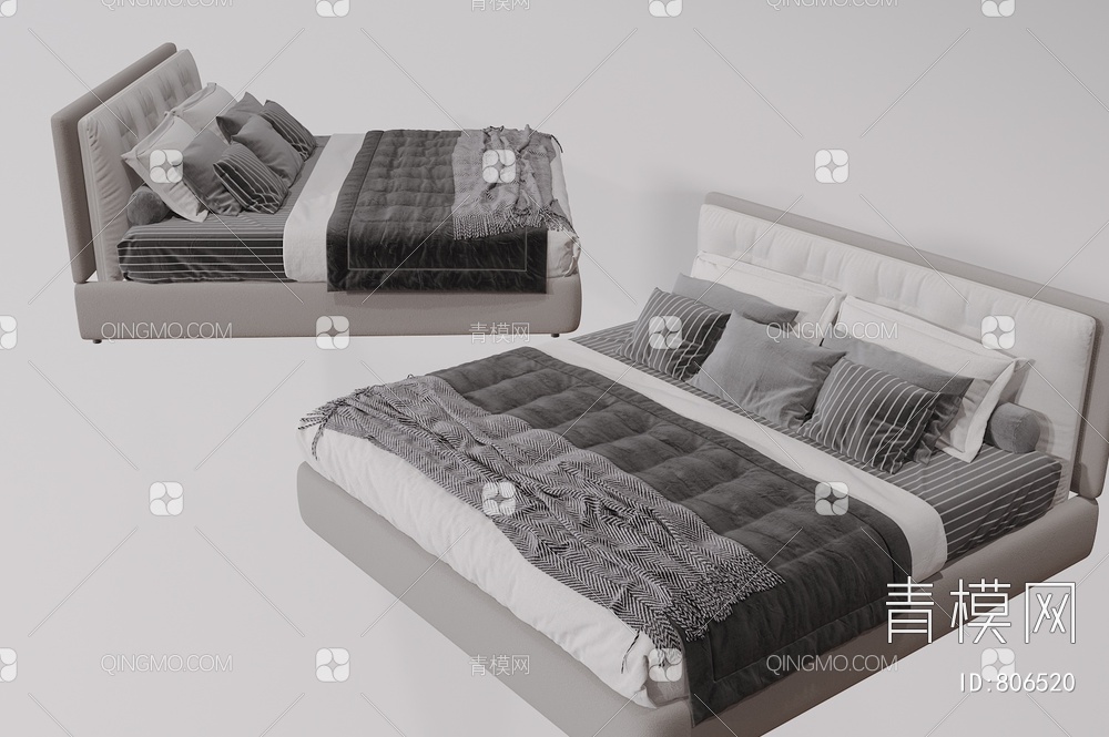 双人床 卧室床3D模型下载【ID:806520】