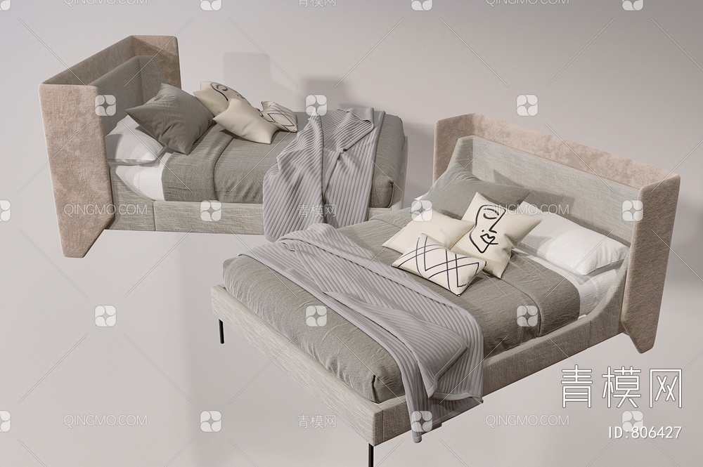 双人床 卧室床3D模型下载【ID:806427】