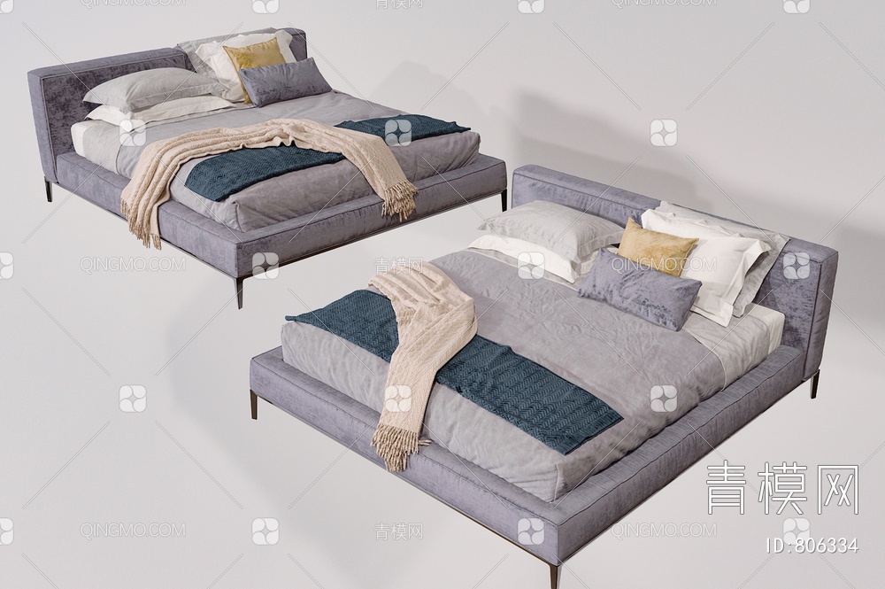 双人床 卧室床3D模型下载【ID:806334】