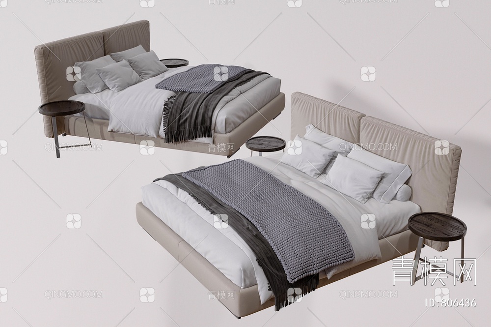双人床 卧室床3D模型下载【ID:806436】