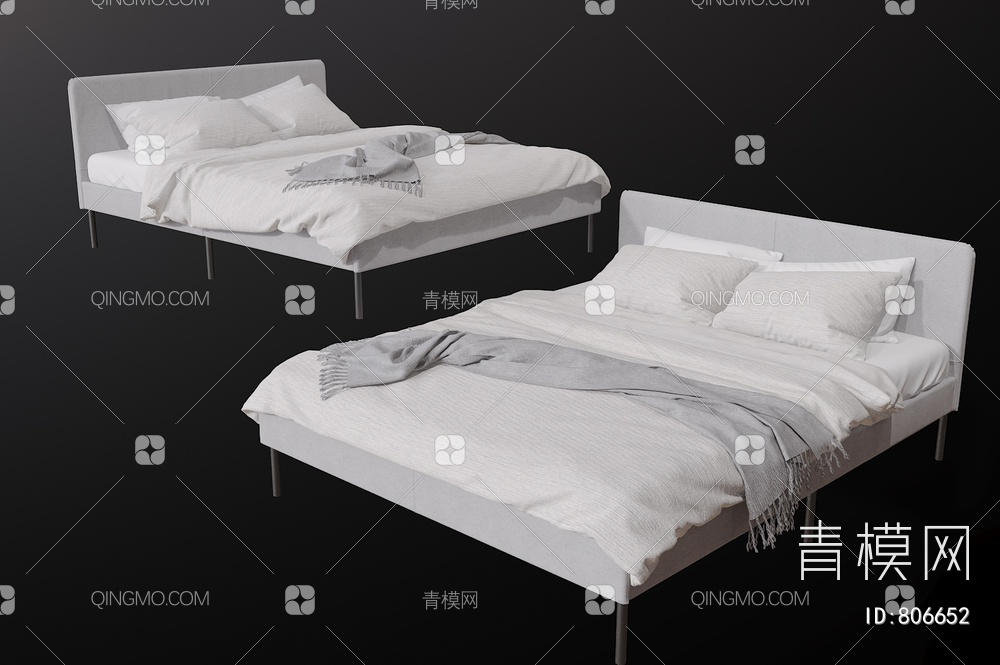 双人床 卧室床3D模型下载【ID:806652】