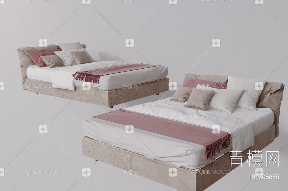双人床 卧室床3D模型下载【ID:806655】