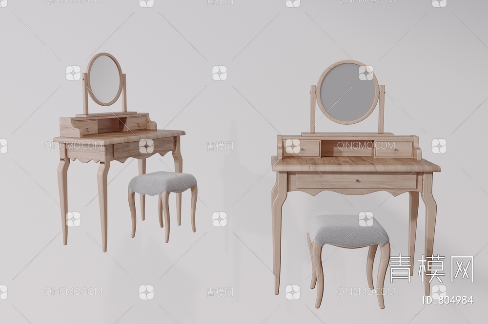 梳妆化妆桌椅组合3D模型下载【ID:804984】
