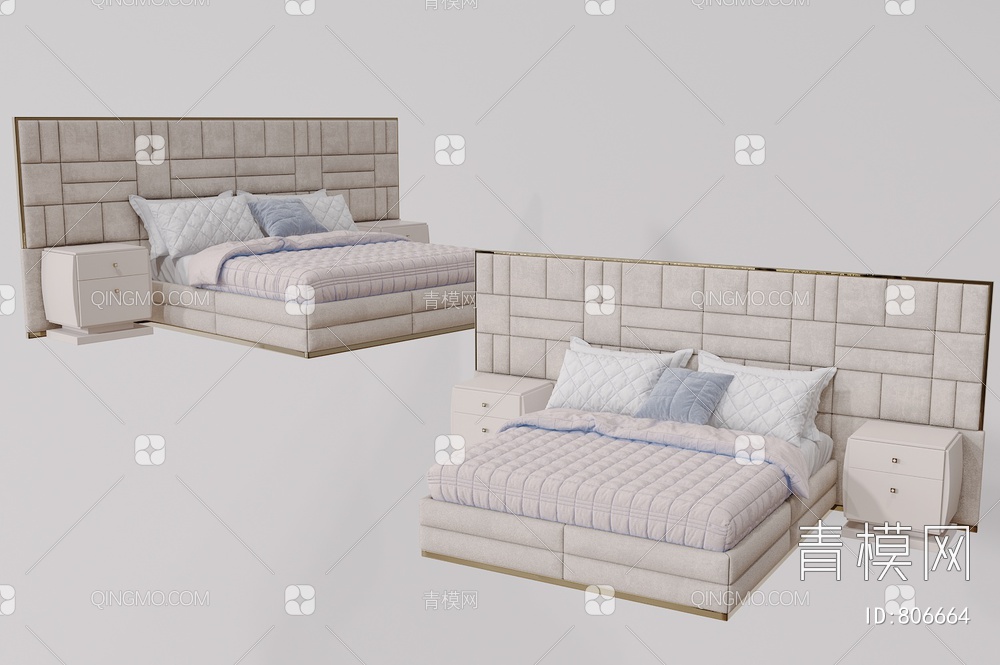 双人床 卧室床3D模型下载【ID:806664】