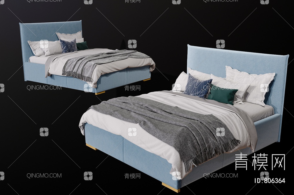 双人床 卧室床3D模型下载【ID:806364】