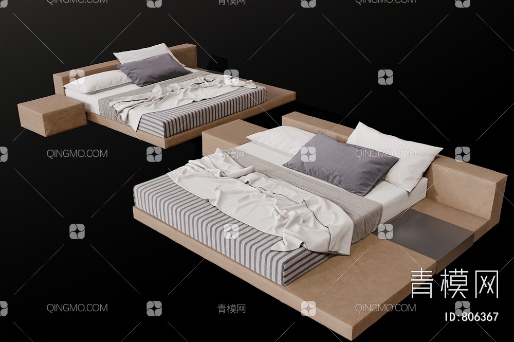 双人床 卧室床3D模型下载【ID:806367】