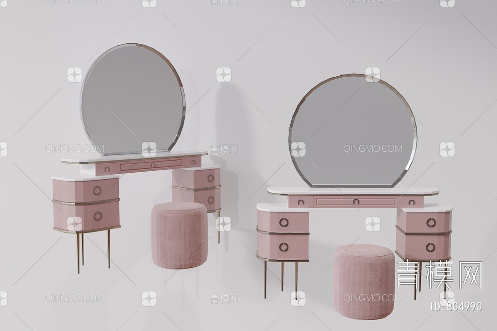 梳妆化妆桌椅组合3D模型下载【ID:804990】