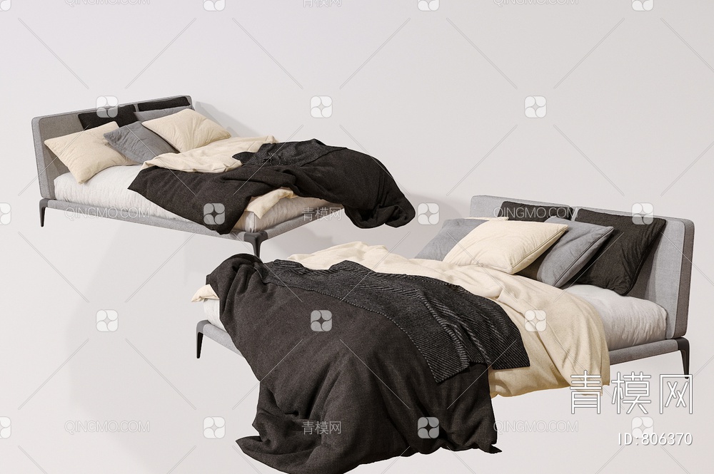 双人床 卧室床3D模型下载【ID:806370】