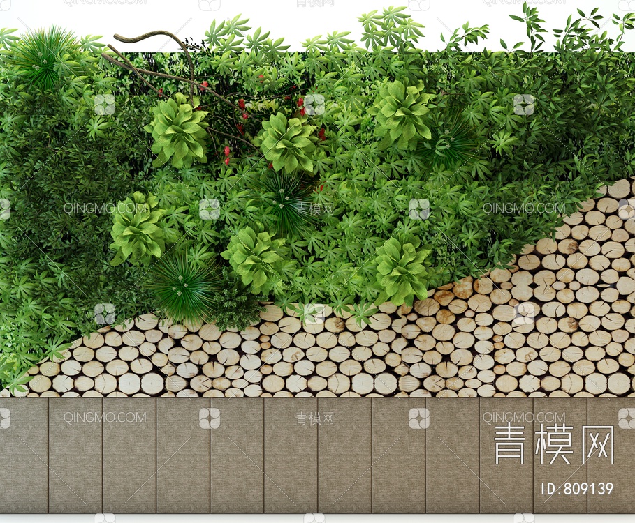 圆木绿植，植物背景墙3D模型下载【ID:809139】