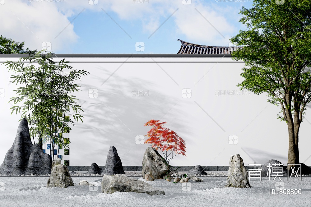 景观庭院石头，竹子3D模型下载【ID:808800】