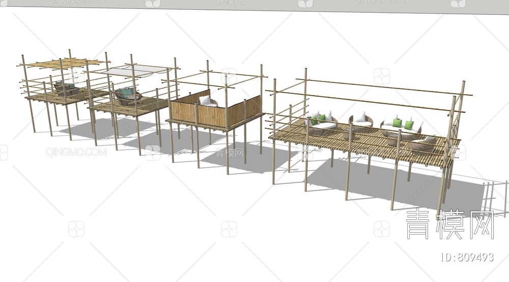 景观木构架休闲平台SU模型下载【ID:809493】