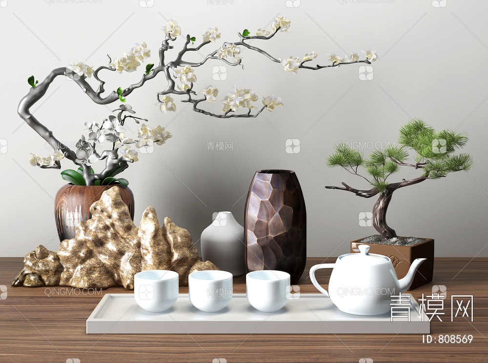 盆景，茶具3D模型下载【ID:808569】