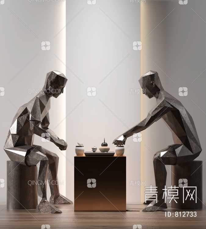 人物饮茶雕塑3D模型下载【ID:812733】