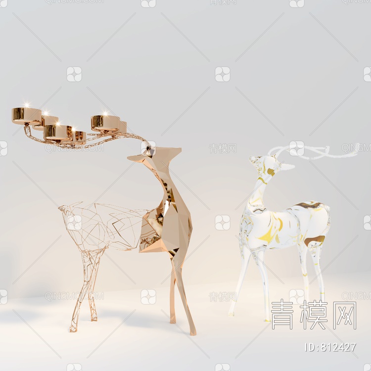 麋鹿摆件3D模型下载【ID:812427】