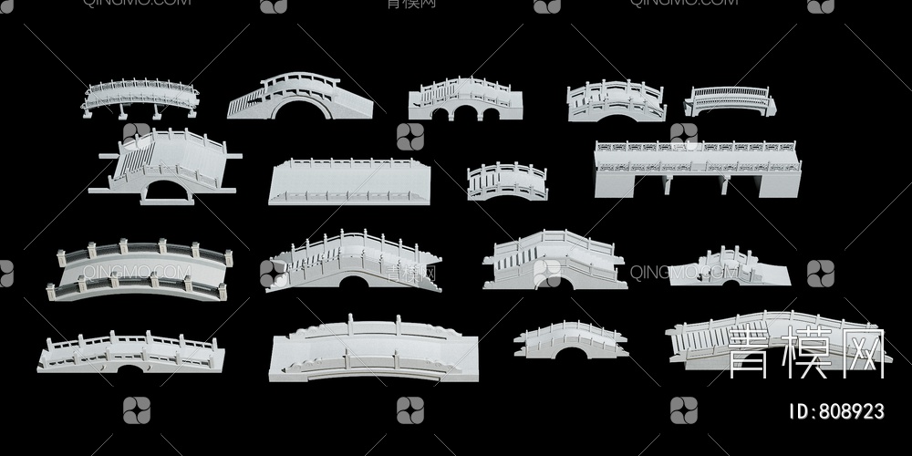 玉石栏杆，石拱桥平桥3D模型下载【ID:808923】