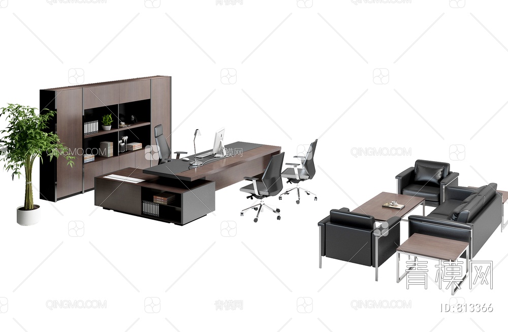沙发班台办公桌椅组合3D模型下载【ID:813366】