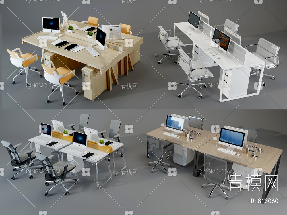 办公桌椅卡位3D模型下载【ID:813060】