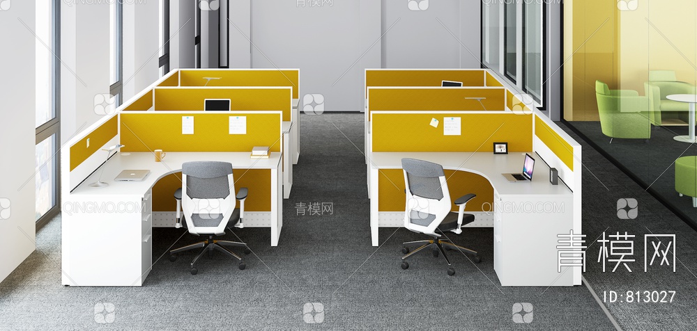 办公桌工位3D模型下载【ID:813027】