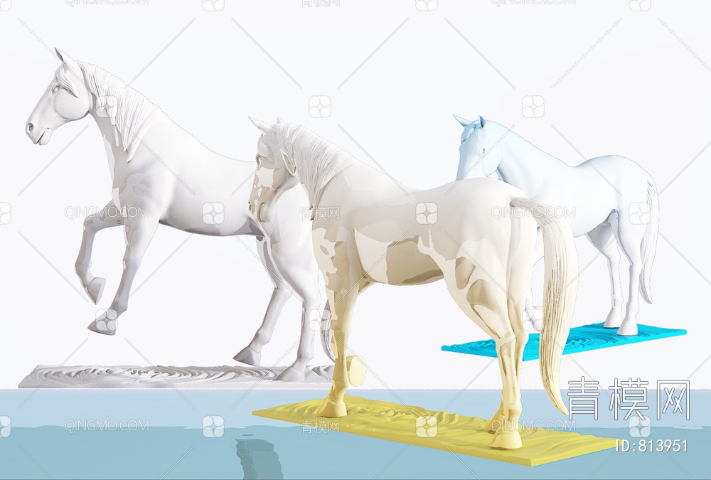 艺术马动物雕塑摆件组3D模型下载【ID:813951】