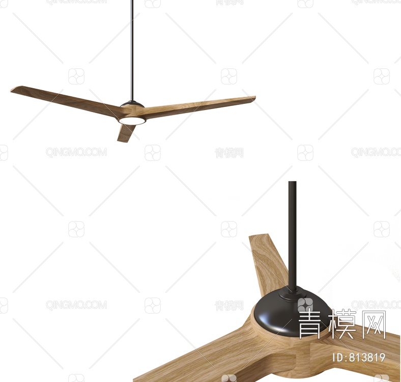木质吊扇 吊扇式吊灯3D模型下载【ID:813819】