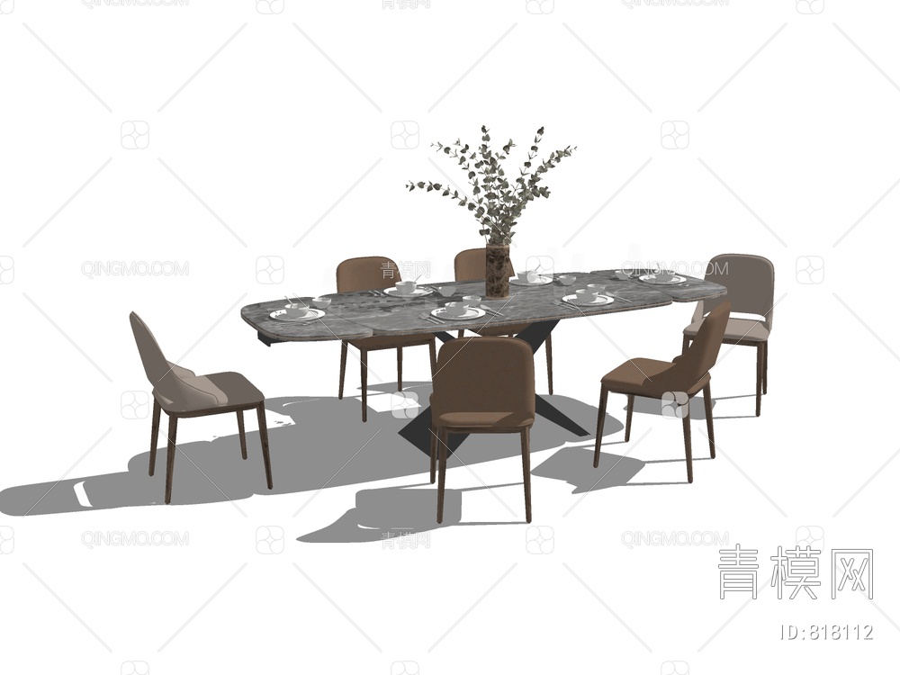 大型餐桌椅SU模型下载【ID:818112】