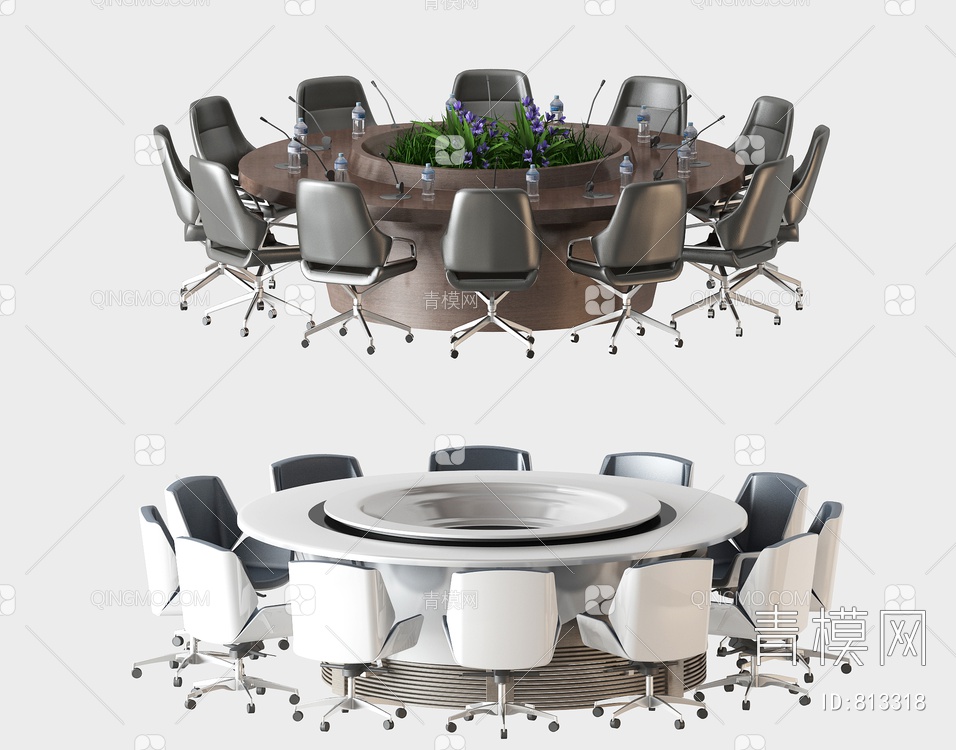 圆形会议桌椅，3D模型下载【ID:813318】