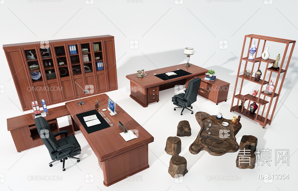 班台办公桌3D模型下载【ID:813354】
