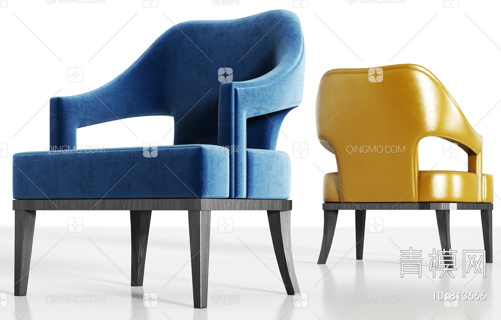 绒布皮革单椅组合3D模型下载【ID:813666】