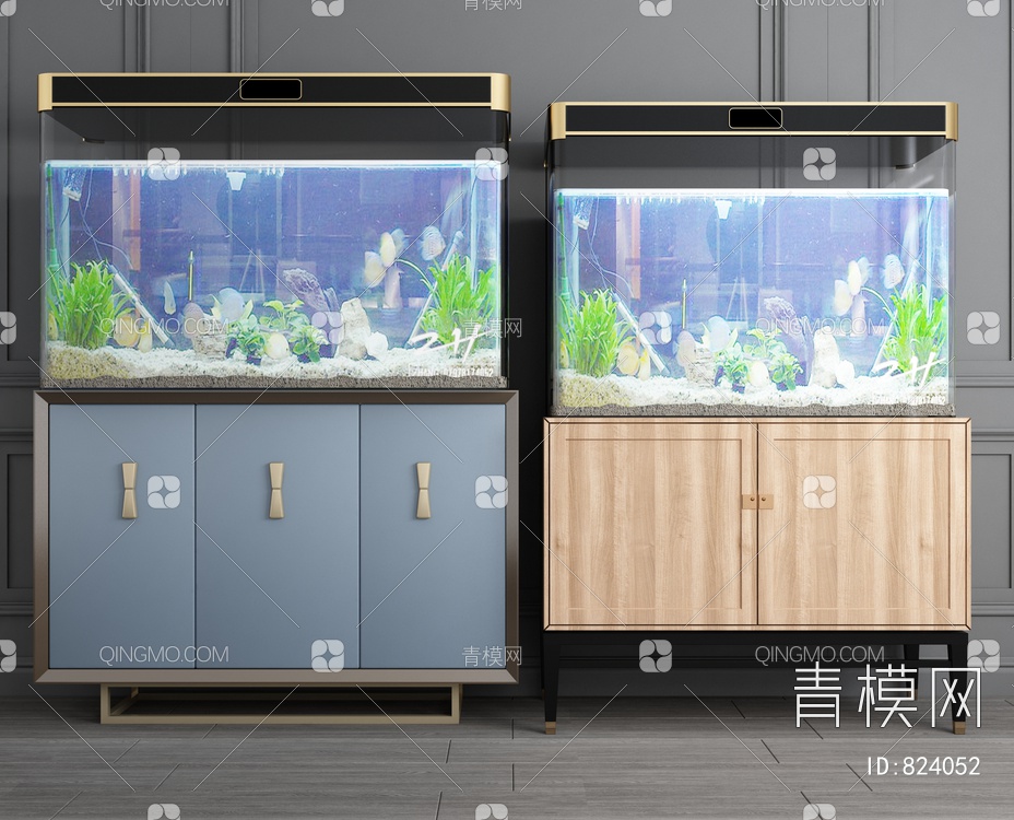 玻璃鱼缸水族组合3D模型下载【ID:824052】