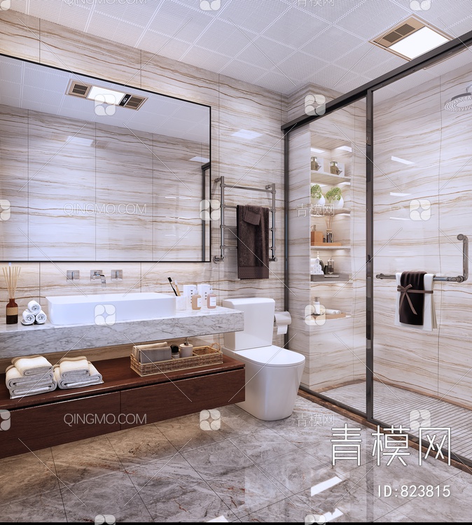 卫生间 浴室 淋浴房3D模型下载【ID:823815】