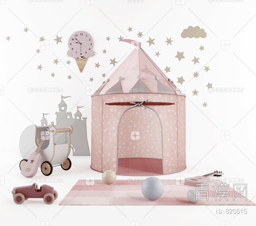 儿童帐篷玩具，儿童车，3D模型下载【ID:820515】