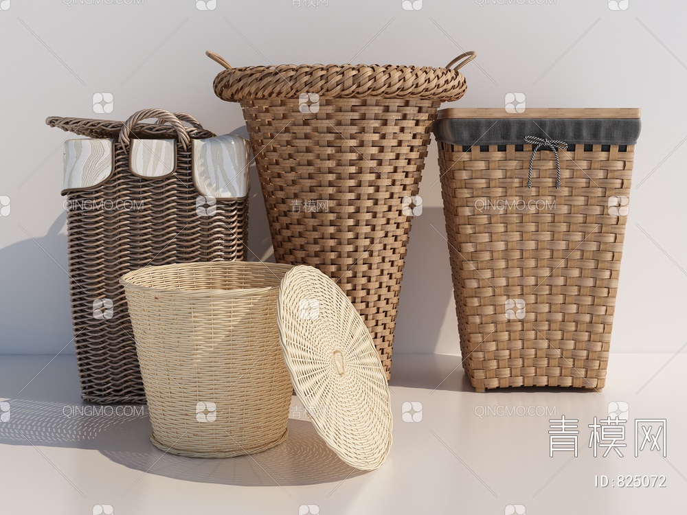 竹筐，脏衣篮，编织筐3D模型下载【ID:825072】