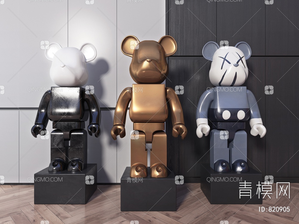 熊雕塑摆件组合3D模型下载【ID:820905】
