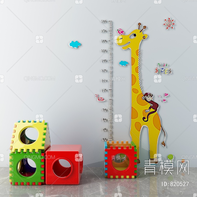 儿童长颈鹿身高标尺，标尺，身高贴3D模型下载【ID:820527】