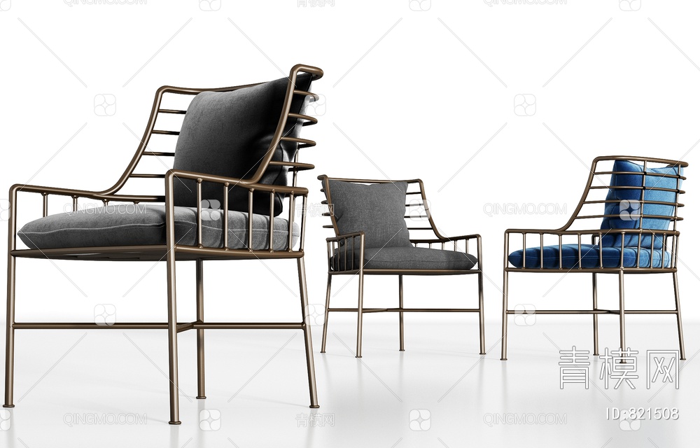 金属绒布单椅组合3D模型下载【ID:821508】