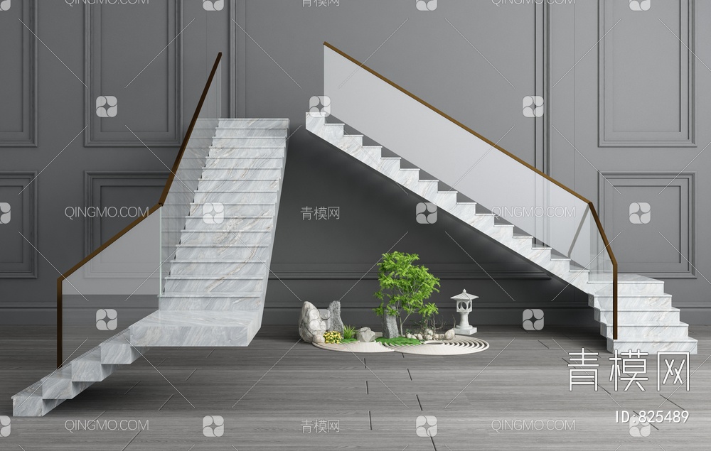 大理石楼梯玻璃扶手3D模型下载【ID:825489】