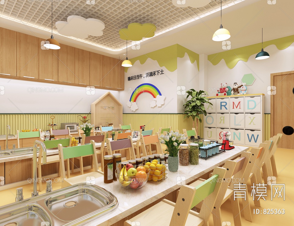 幼儿园烘焙室 儿童厨房3D模型下载【ID:825363】