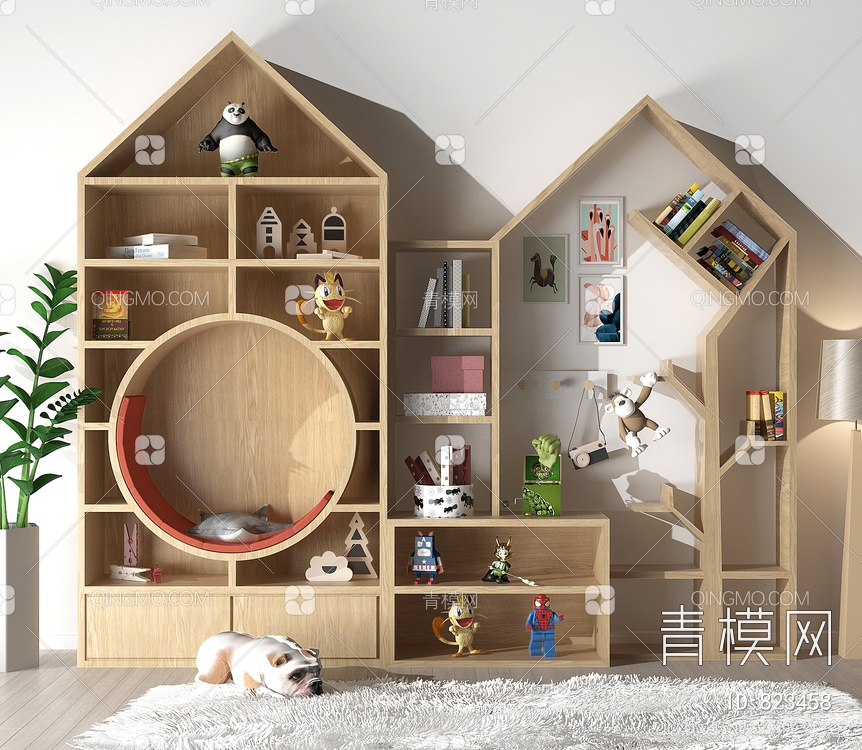 儿童书柜，玩具柜3D模型下载【ID:823458】