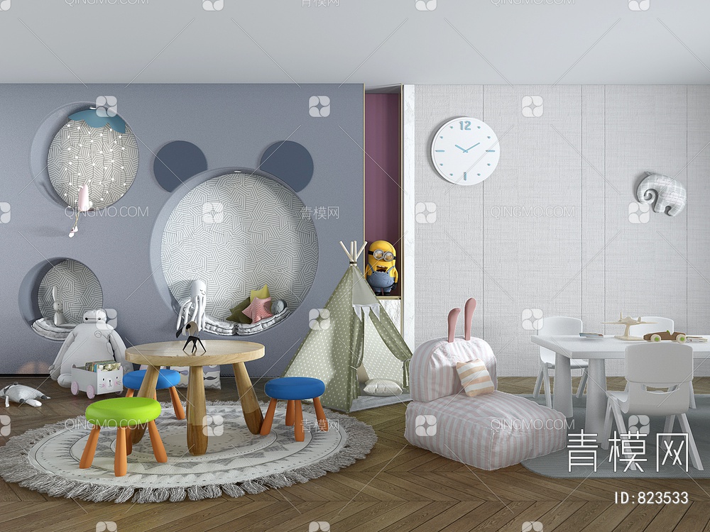 儿童桌椅玩具，小黄人3D模型下载【ID:823533】