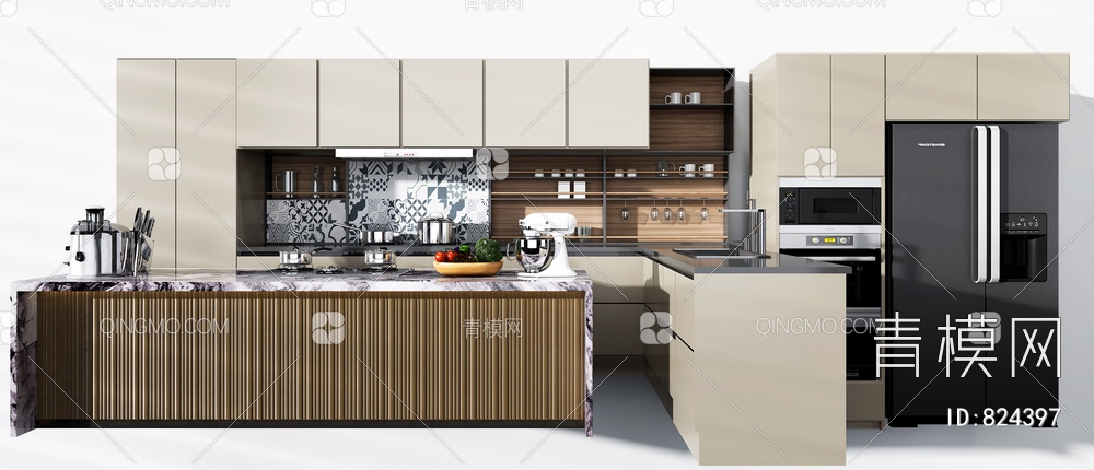 厨房厨柜吧台3D模型下载【ID:824397】