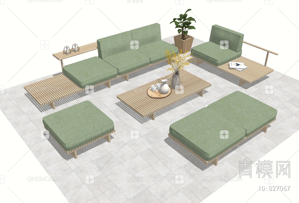 庭院组合茶几沙发SU模型下载【ID:827067】