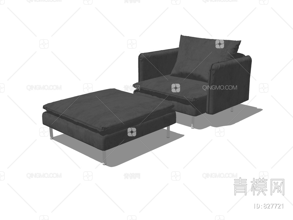 单人沙发带脚垫SU模型下载【ID:827721】