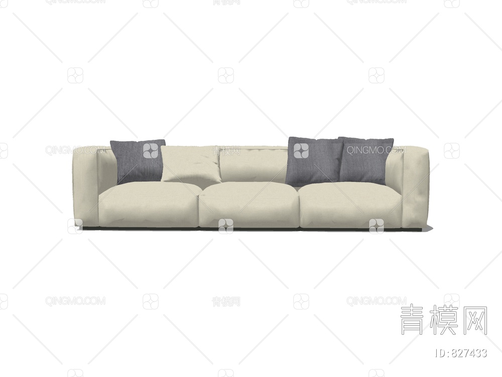 米黄三人低矮沙发SU模型下载【ID:827433】