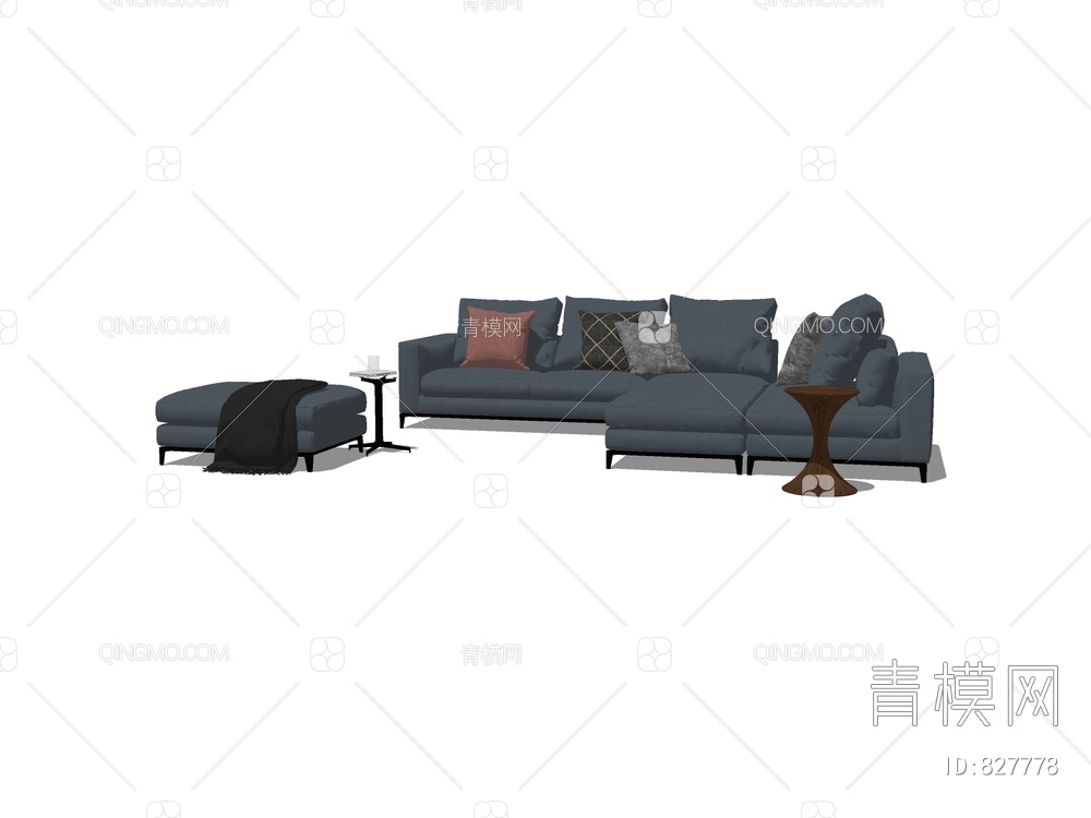 Minotti  转角布艺沙发茶几组合SU模型下载【ID:827778】