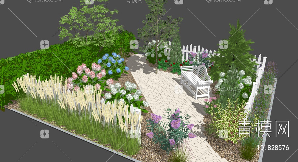 庭院景观植物花园SU模型下载【ID:828576】